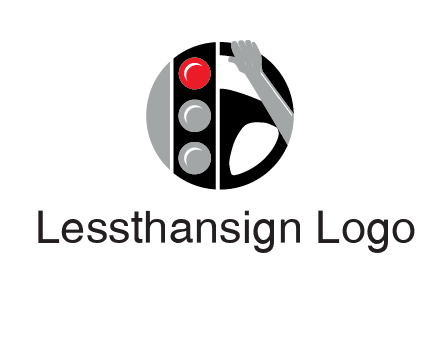 traffic light and steering wheel with hand in circle logo