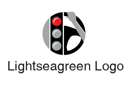traffic light and steering wheel with hand in circle logo