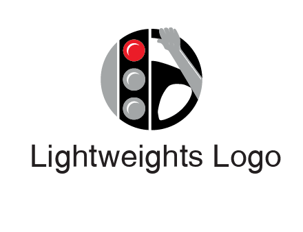 traffic light and steering wheel with hand in circle logo