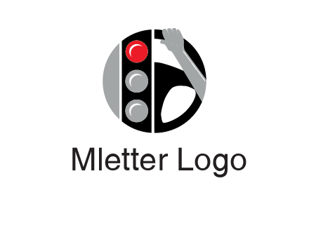 traffic light and steering wheel with hand in circle logo