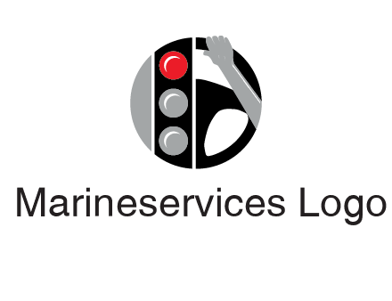 traffic light and steering wheel with hand in circle logo