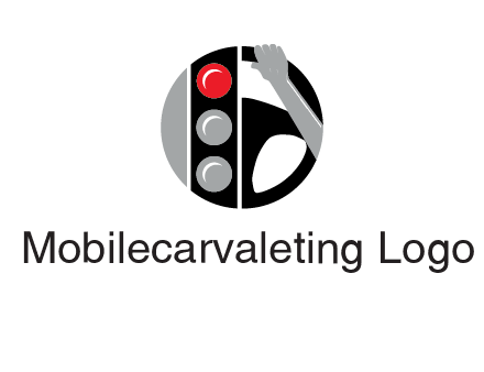 traffic light and steering wheel with hand in circle logo