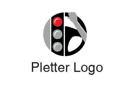 traffic light and steering wheel with hand in circle logo