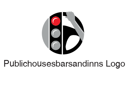 traffic light and steering wheel with hand in circle logo