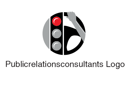 traffic light and steering wheel with hand in circle logo