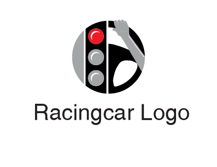 traffic light and steering wheel with hand in circle logo