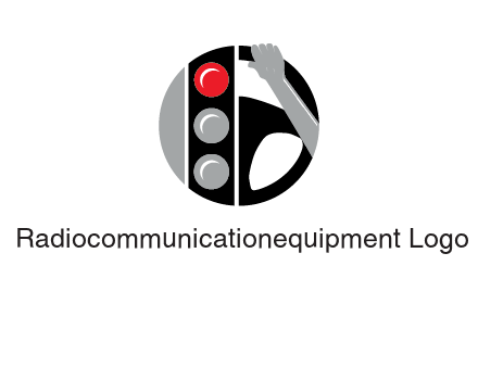 traffic light and steering wheel with hand in circle logo