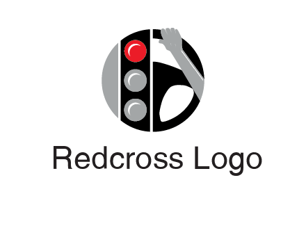 traffic light and steering wheel with hand in circle logo