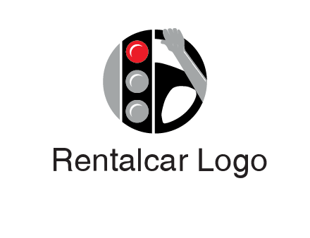 traffic light and steering wheel with hand in circle logo