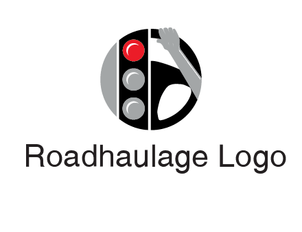 traffic light and steering wheel with hand in circle logo