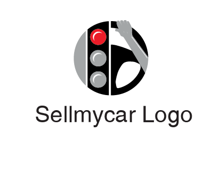 traffic light and steering wheel with hand in circle logo