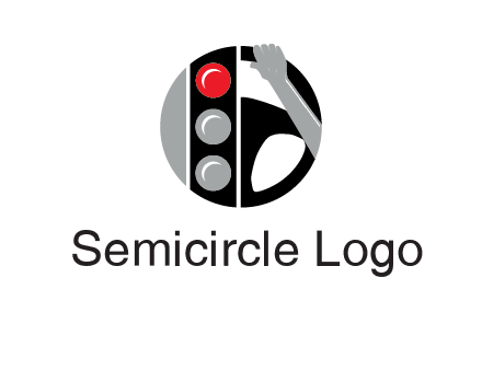 traffic light and steering wheel with hand in circle logo