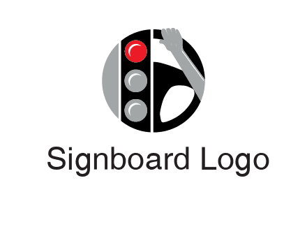 traffic light and steering wheel with hand in circle logo