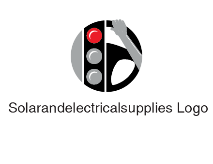 traffic light and steering wheel with hand in circle logo