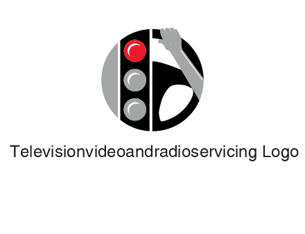 traffic light and steering wheel with hand in circle logo