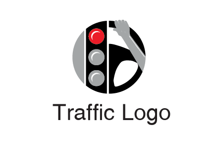 traffic light and steering wheel with hand in circle logo