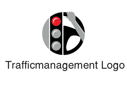 traffic light and steering wheel with hand in circle logo