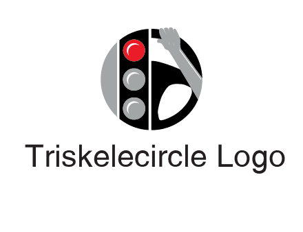 traffic light and steering wheel with hand in circle logo
