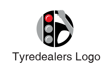 traffic light and steering wheel with hand in circle logo