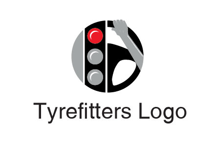 traffic light and steering wheel with hand in circle logo