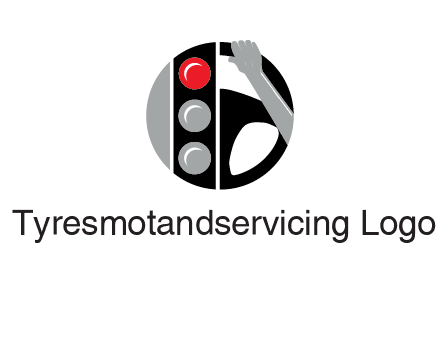 traffic light and steering wheel with hand in circle logo