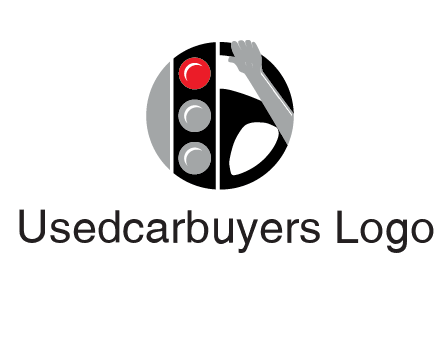 traffic light and steering wheel with hand in circle logo
