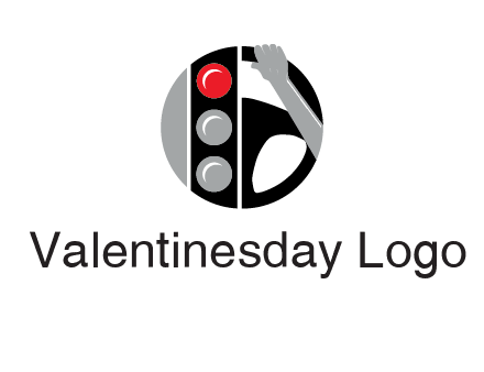 traffic light and steering wheel with hand in circle logo