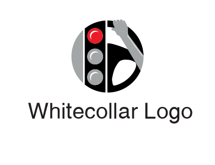 traffic light and steering wheel with hand in circle logo