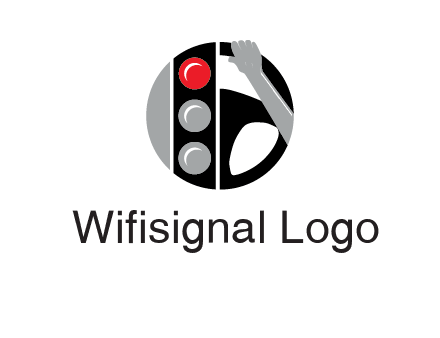 traffic light and steering wheel with hand in circle logo