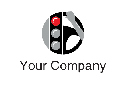 traffic light and steering wheel with hand in circle logo