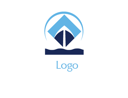 swoosh over square with ship hull shipping logo icon