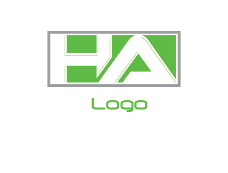 Letter H and A in a rectangle box logo