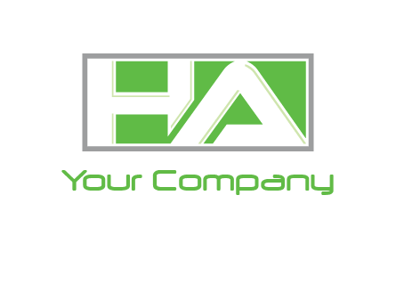 Letter H and A in a rectangle box logo