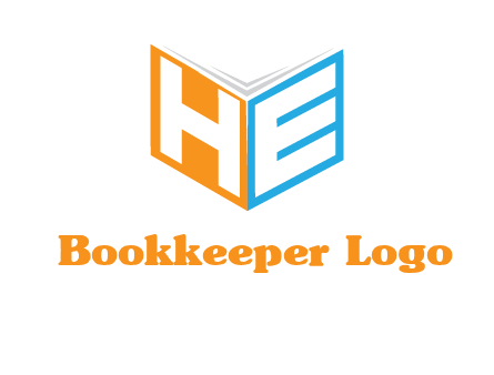 Letters h and e in front of book cover logo