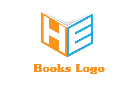 Letters h and e in front of book cover logo