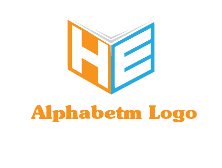 Letters h and e in front of book cover logo