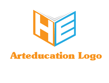 Letters h and e in front of book cover logo