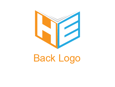 Letters h and e in front of book cover logo