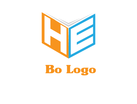 Letters h and e in front of book cover logo