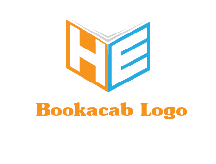 Letters h and e in front of book cover logo