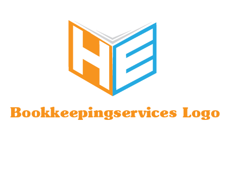 Letters h and e in front of book cover logo