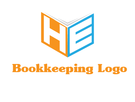 Letters h and e in front of book cover logo