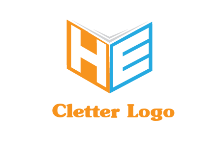 Letters h and e in front of book cover logo