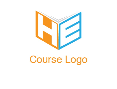 Letters h and e in front of book cover logo
