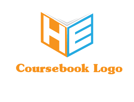 Letters h and e in front of book cover logo