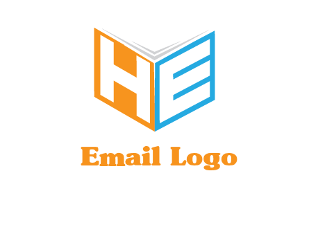 Letters h and e in front of book cover logo