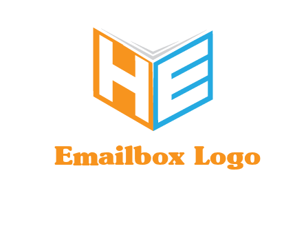 Letters h and e in front of book cover logo
