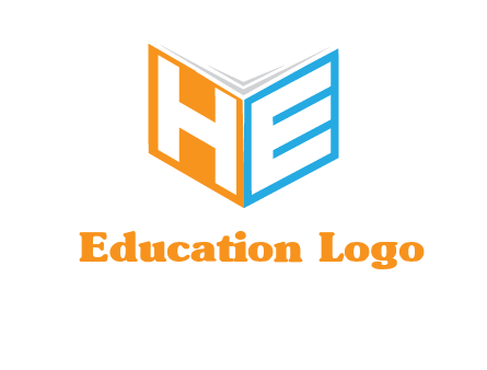 Letters h and e in front of book cover logo