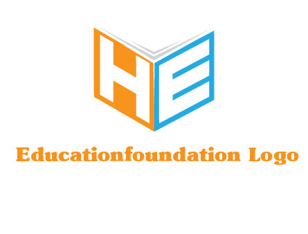 Letters h and e in front of book cover logo