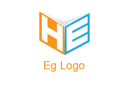 Letters h and e in front of book cover logo
